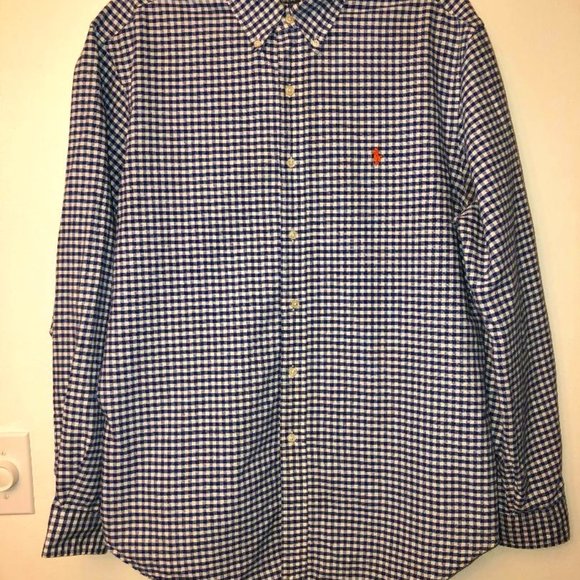 Ra[ph Lauren Button Up LS Shirt Blue White Check - Picture 1 of 5